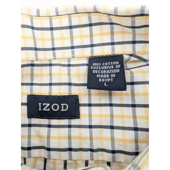 Izod 100% Cotton Logo Yellow Striped Long Sleeve Button Down Shirt Size Large - Picture 2 of 9